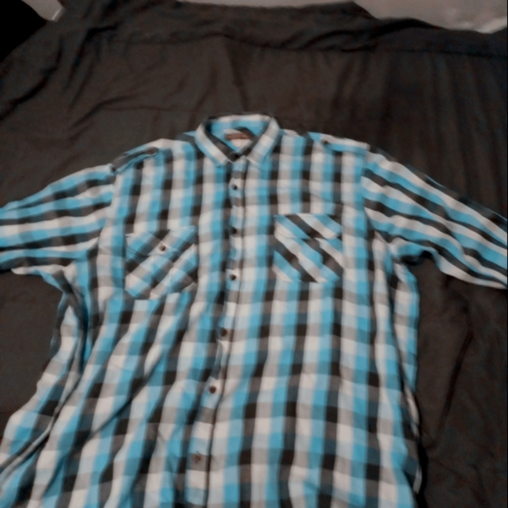 Casual Blue and Black Button Down Shirt
